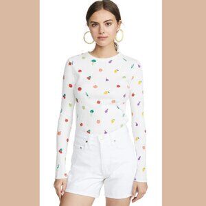 Staud Fruit Print 100% Cotton Thermal Long Sleeve Shirt - Size L